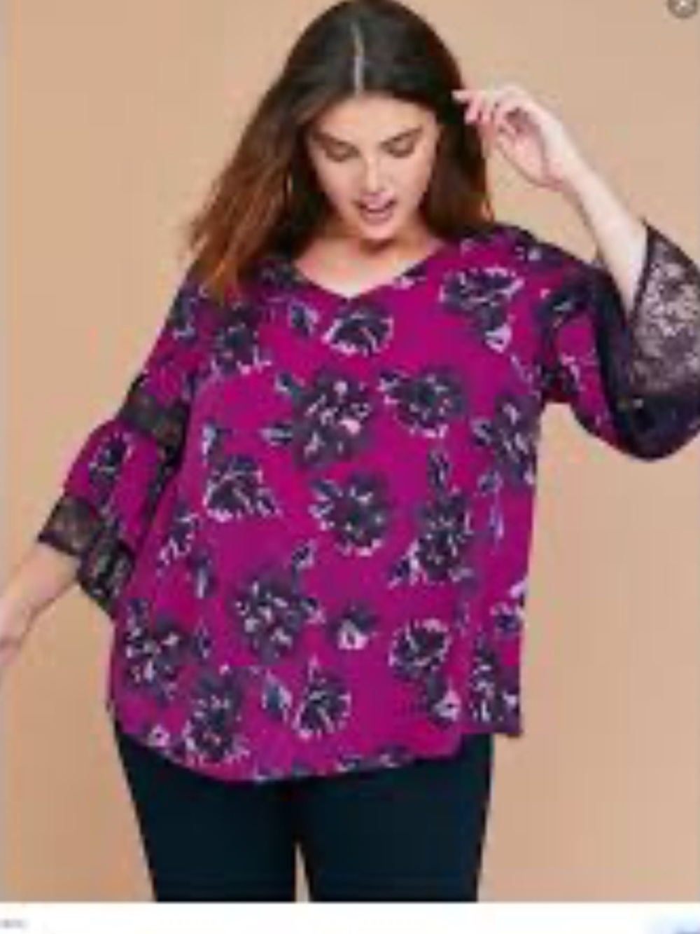 Lane Bryant Purple and Black Floral Blouse